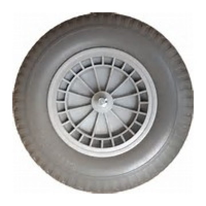 Kruiwagenwiel 400×8 met grijze foamband en kunststof velg (aslengte 13cm)