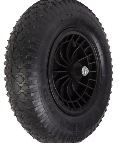 Kruiwagenwiel met luchtband en metalen velg (aslengte 13cm)
